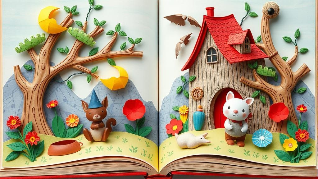 Whimsical 3D Storybook Page in Collage Style