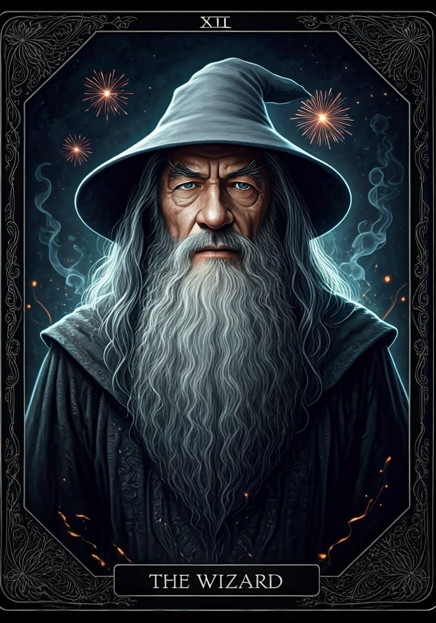 Gandalf the Grey as Hyperdetailed Tarot Card
