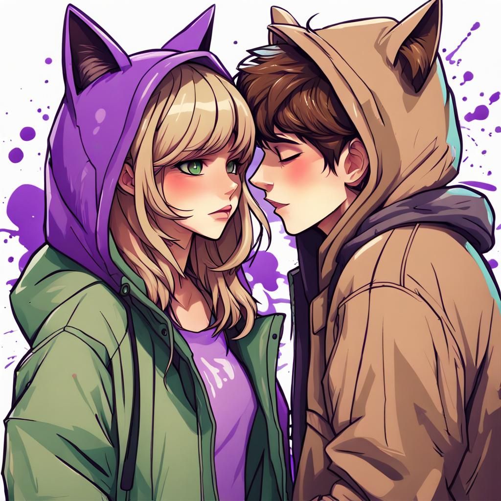 Romantic Kiss in Graffiti Street Art Style