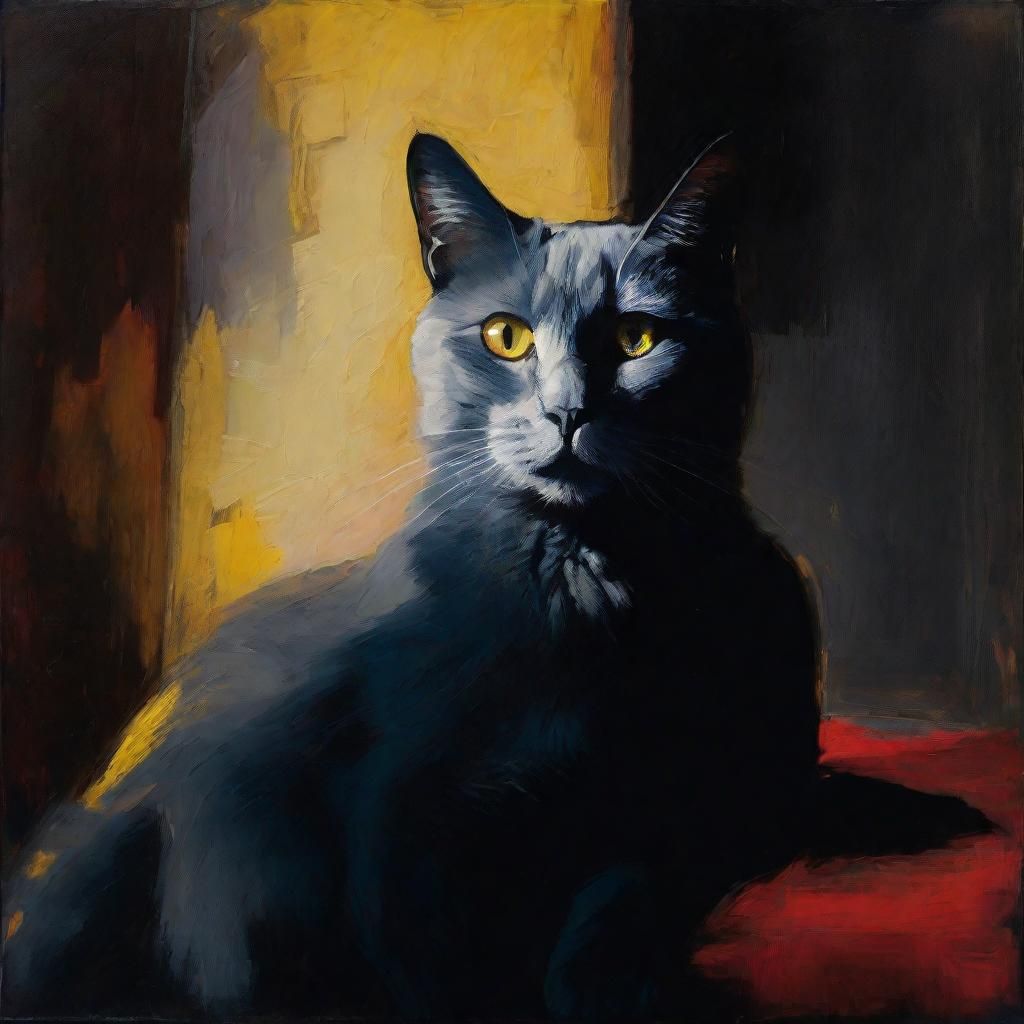 Pensive Cat on Throne in Surrealist Expressionism