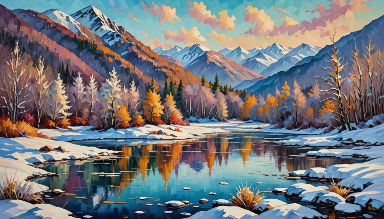 Winter Mountains: Expressionist Impasto Oil Painting