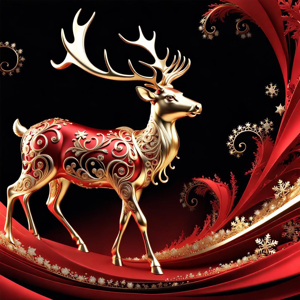 Festive Reindeer Christmas Scene in 3D Render