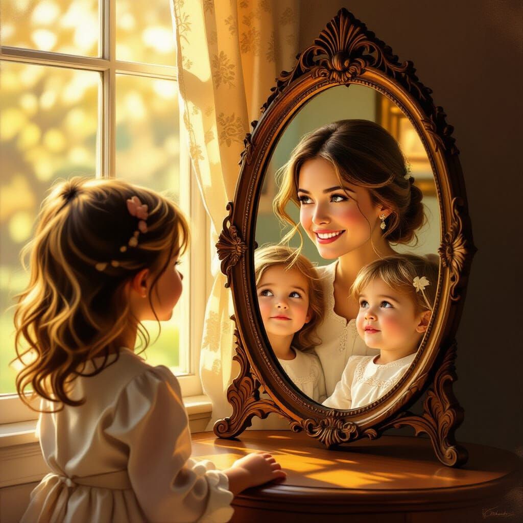 Girl's Reflection Shows Her Future Family