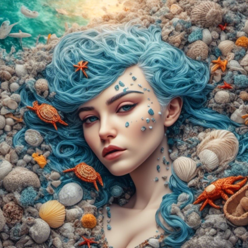 Mermaid Washed Ashore: Hyperrealistic Concept Art