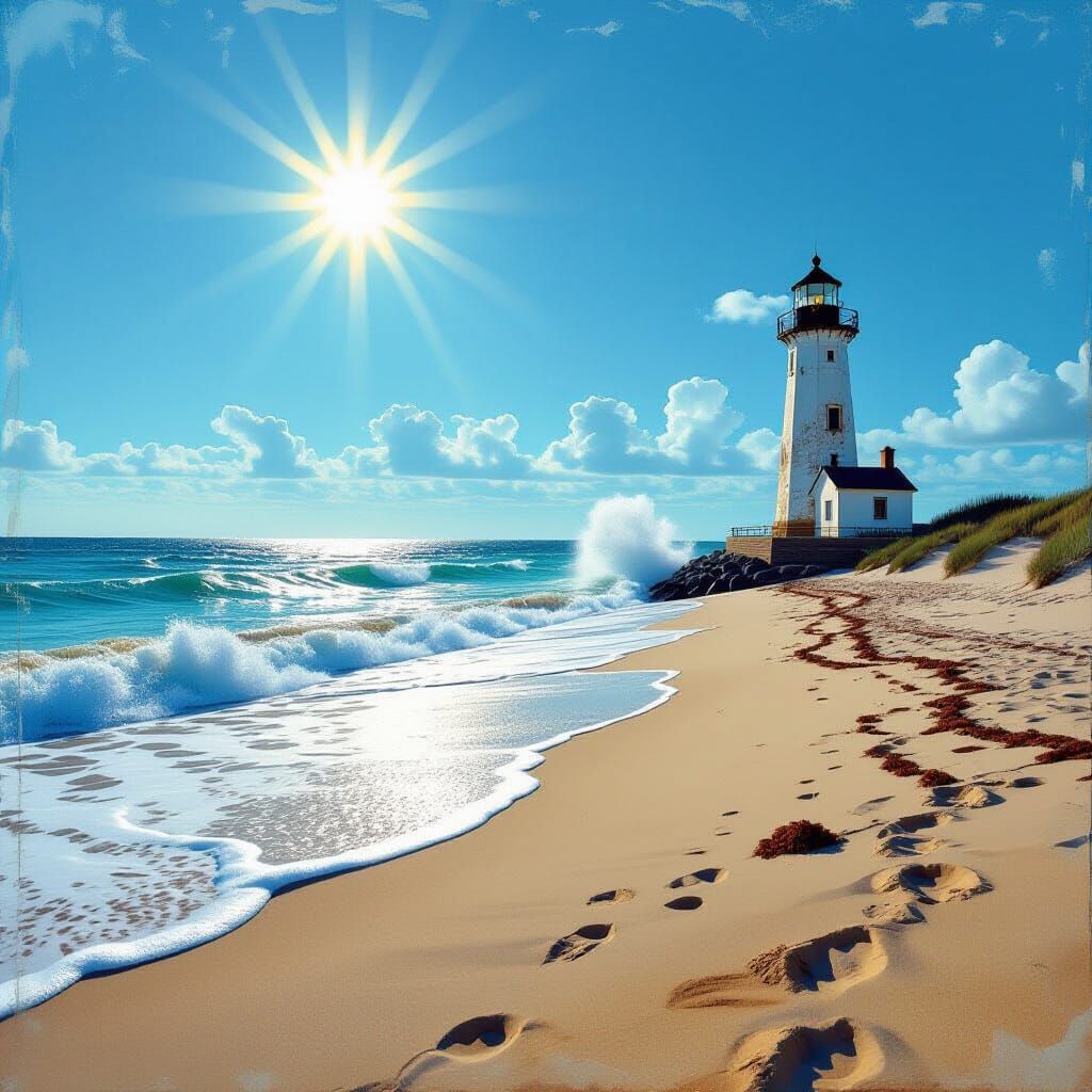 Faded Painting of Serene Beach with Double Exposure