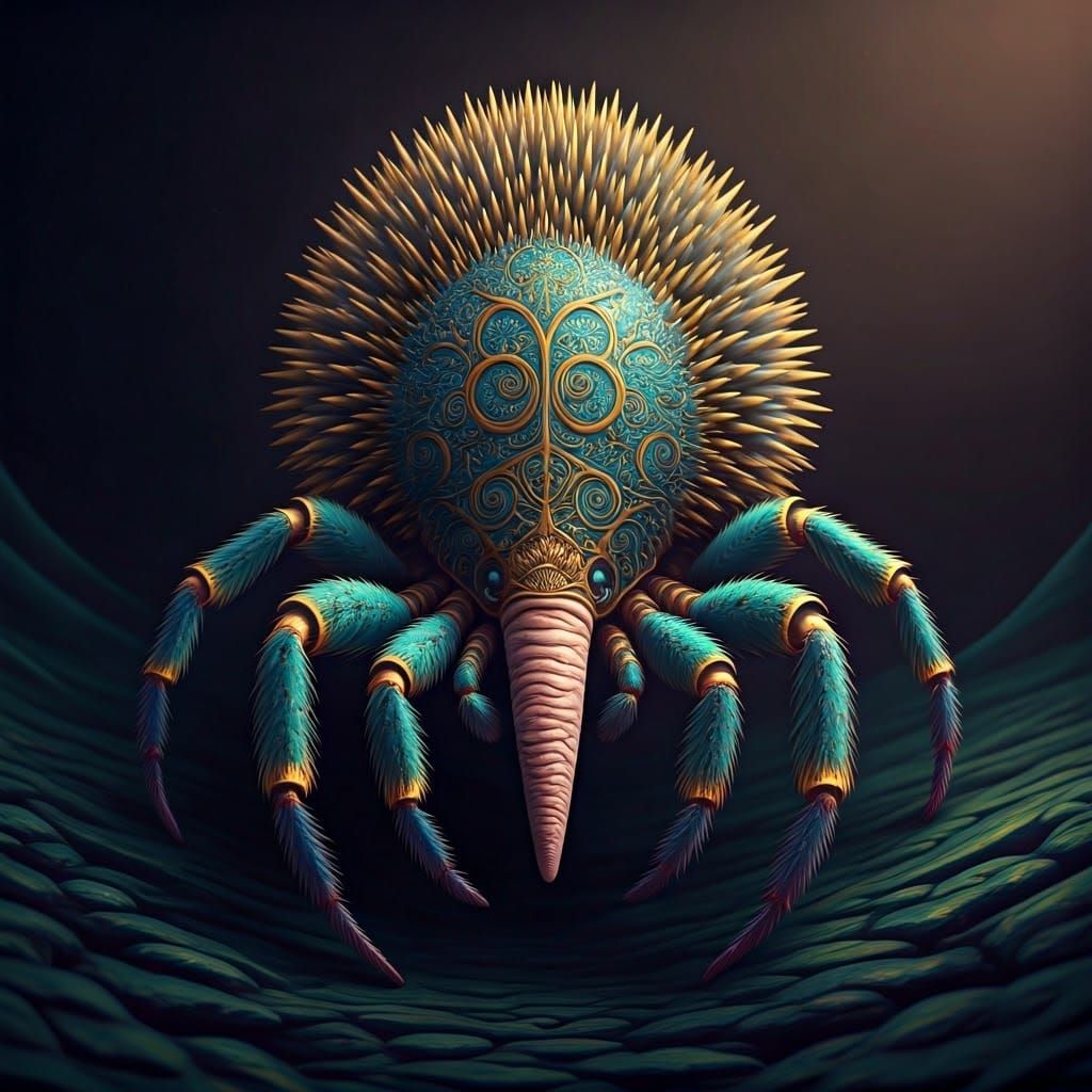 Biomechanical Hedgehog Spider in Hyper-Realistic Style