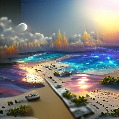 Bright Shimmering Beach in Detailed Matte Painting