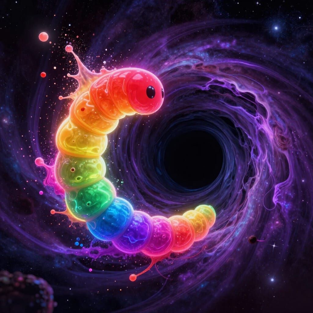 Rainbow Neon Worm in Psychedelic Cosmic Black Hole