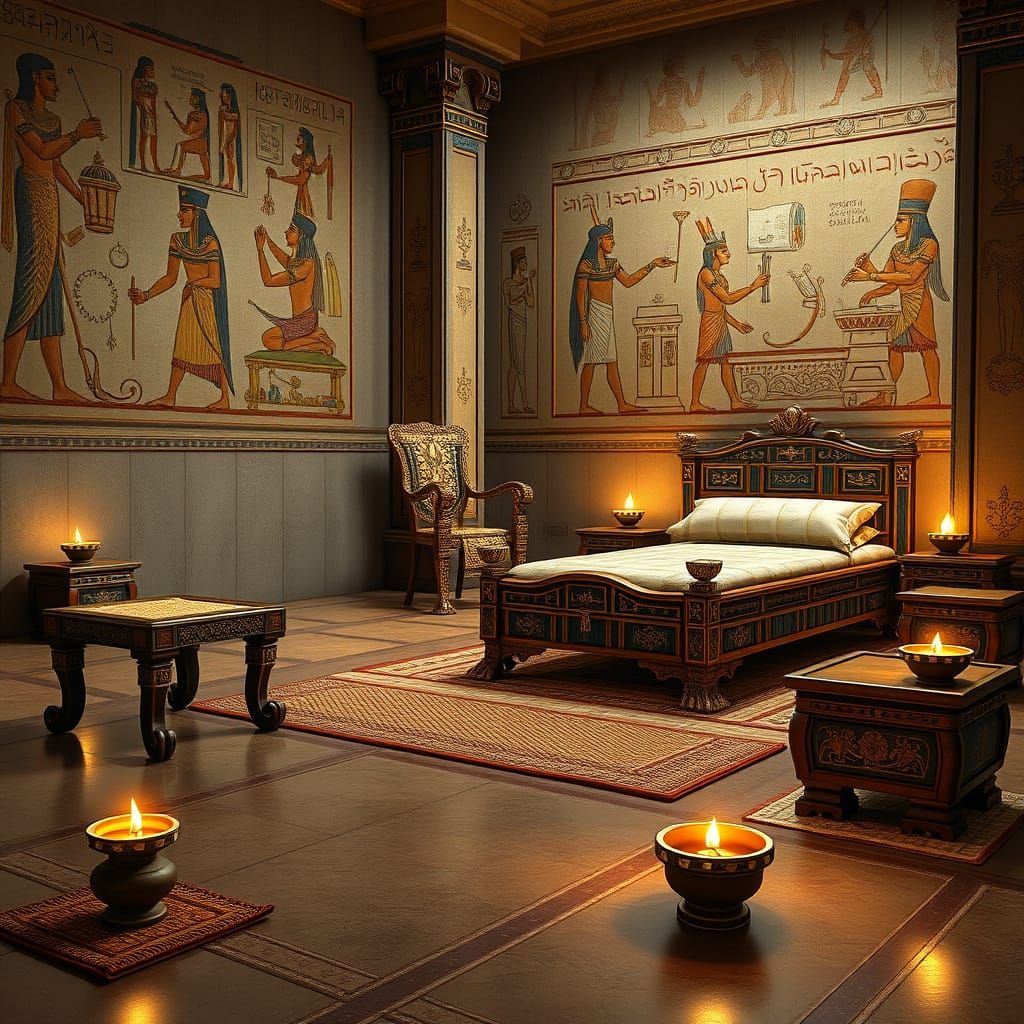 Ancient Egyptian Palace Furniture in Hyperrealistic Detail
