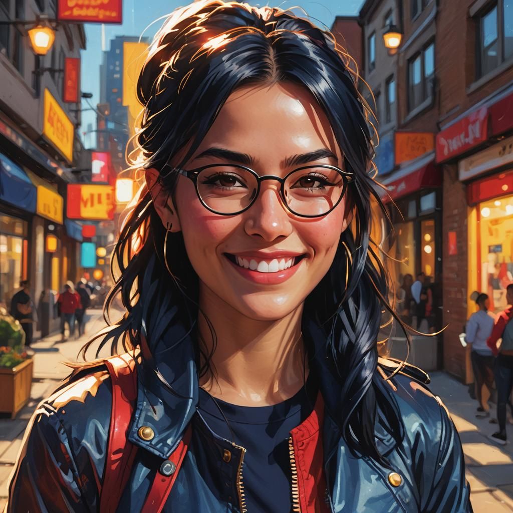 Smiling Girl Portrait in Vibrant Comic Book Style