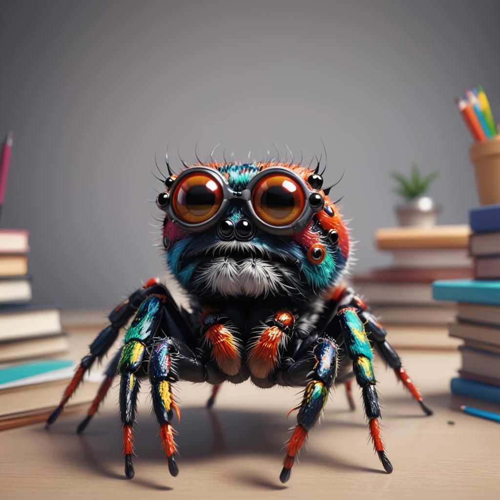 Adorable Jumping Spider Teacher in Anime Style