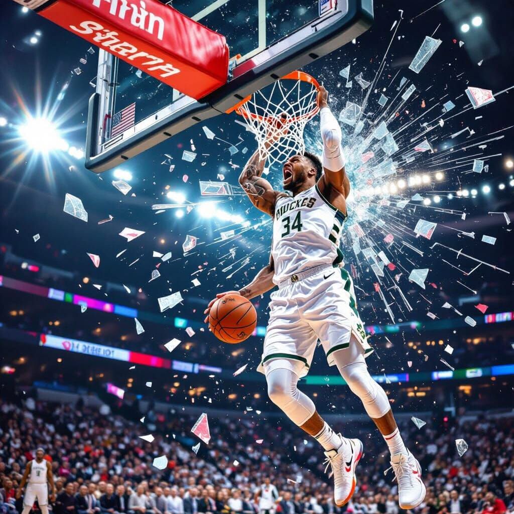 Giannis Antetokounmpo Shatters Backboard in Dynamic Dunk