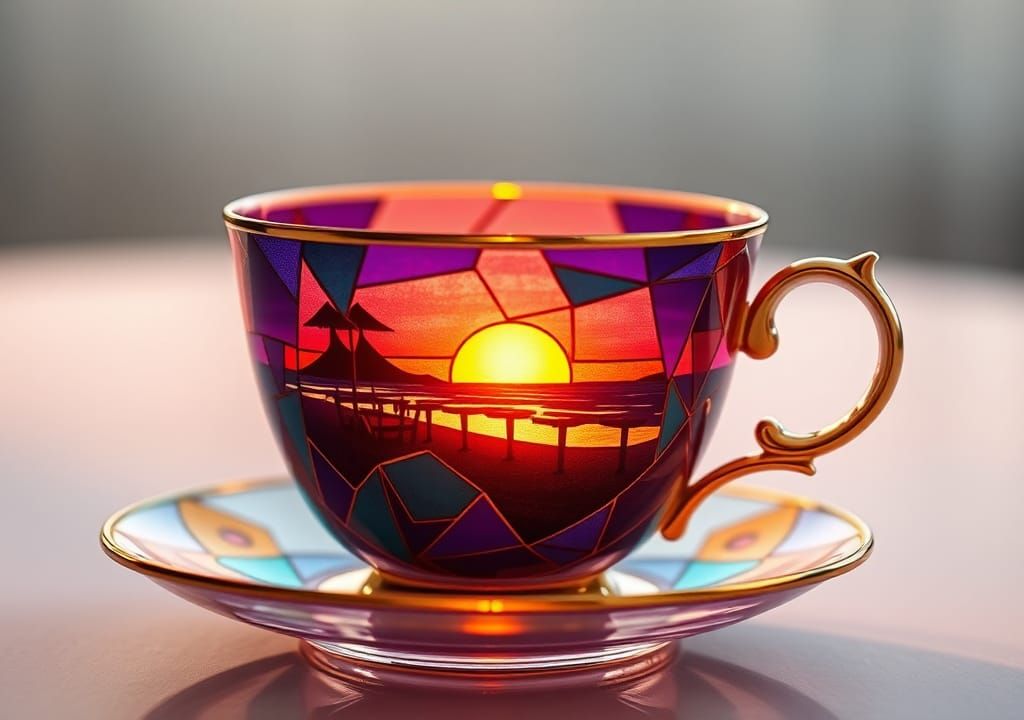 Teacup Beach Bar Sunset: Geometric Abstract Art