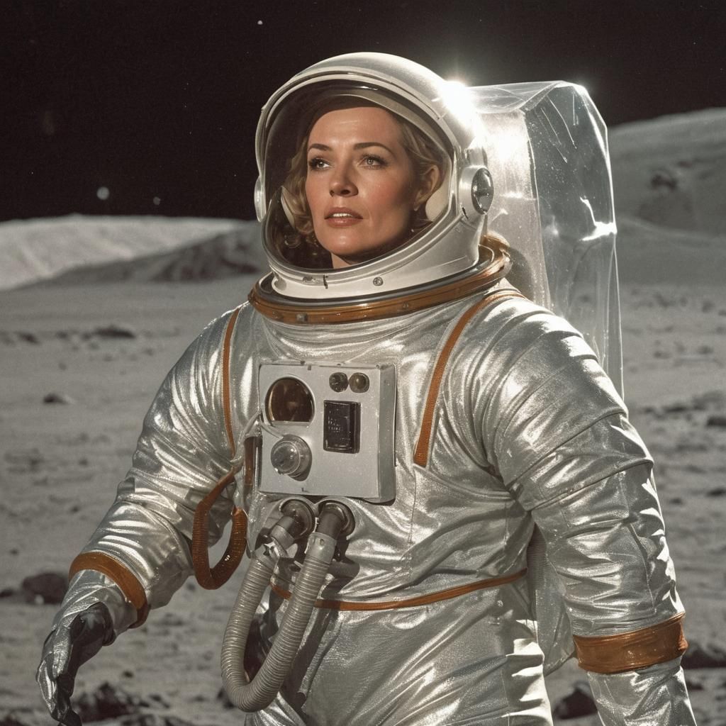 Glamorous Space Explorer in Retro Sci-Fi Setting