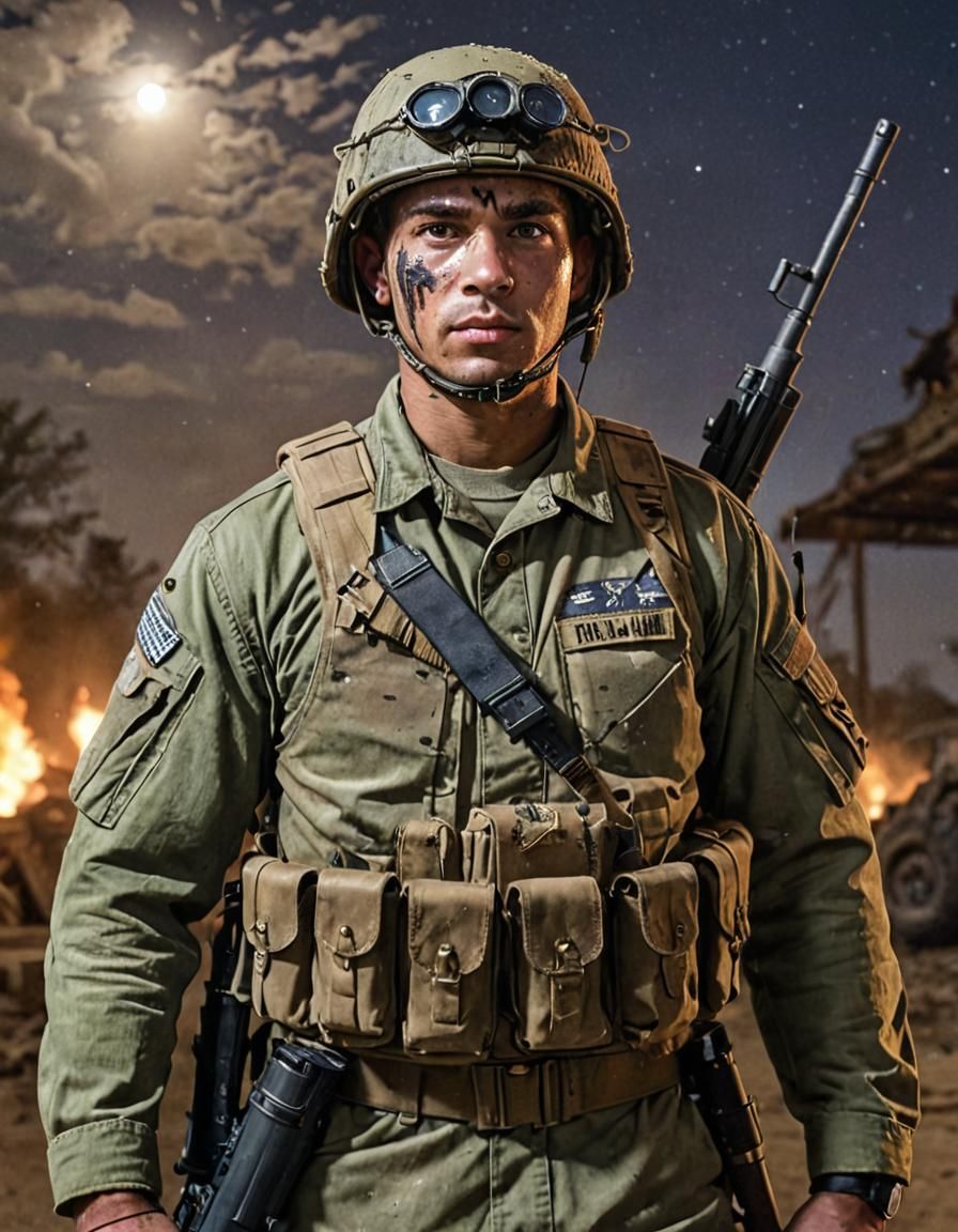 Modern Soldier in World War II Battlefield