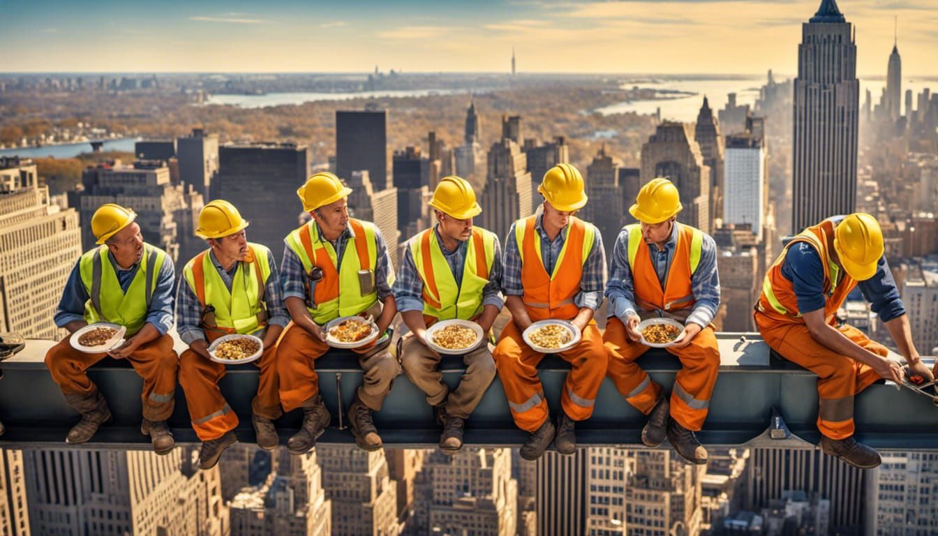 A modern take on the famous 1932 B&W image of construction w...