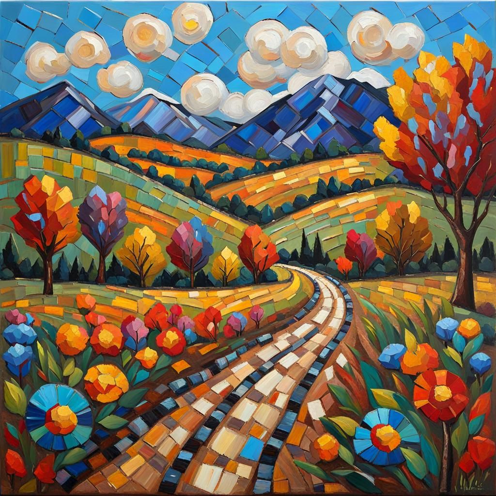Mosaic Landscape in Expressionist Impasto Style