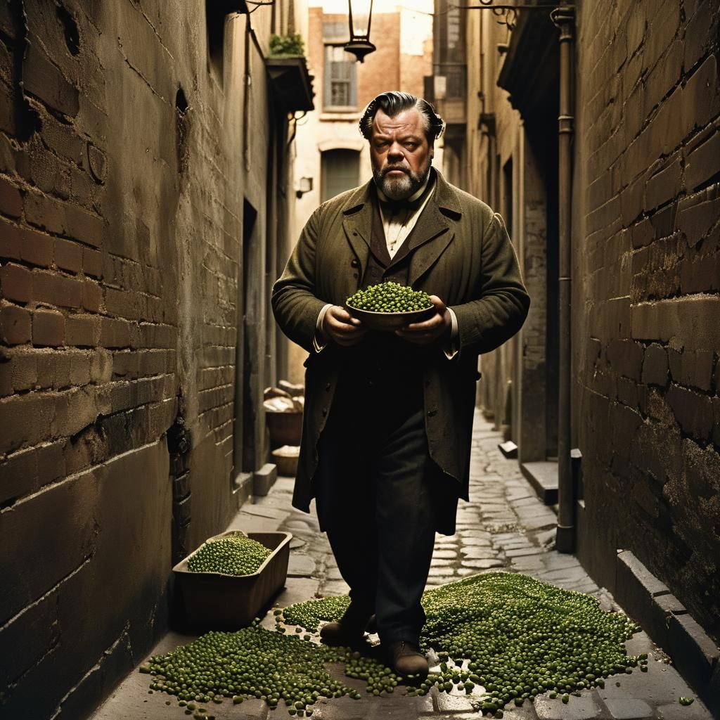 Orson Welles Guzzling Peas: Baroque Cinematic Portrait