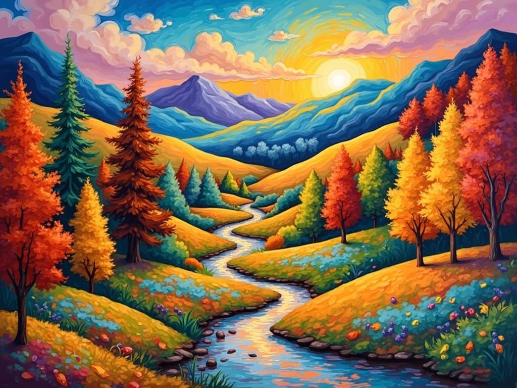 Vibrant Autumn Landscape in Expressionist Style