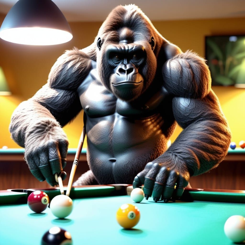 Felt Robot Gorilla Plays Pool in 4K