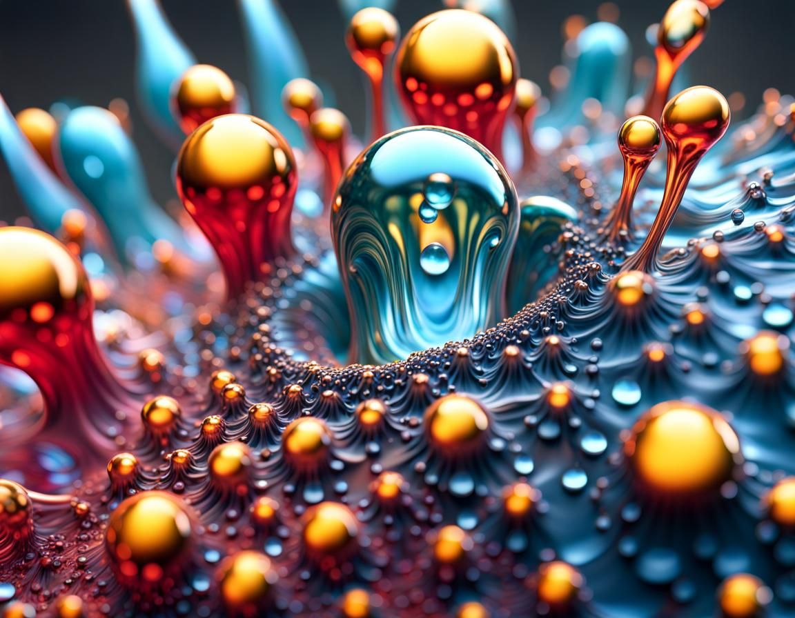 Exploding Dewdrops: Intricate Fractal Liquid Acrylic Art