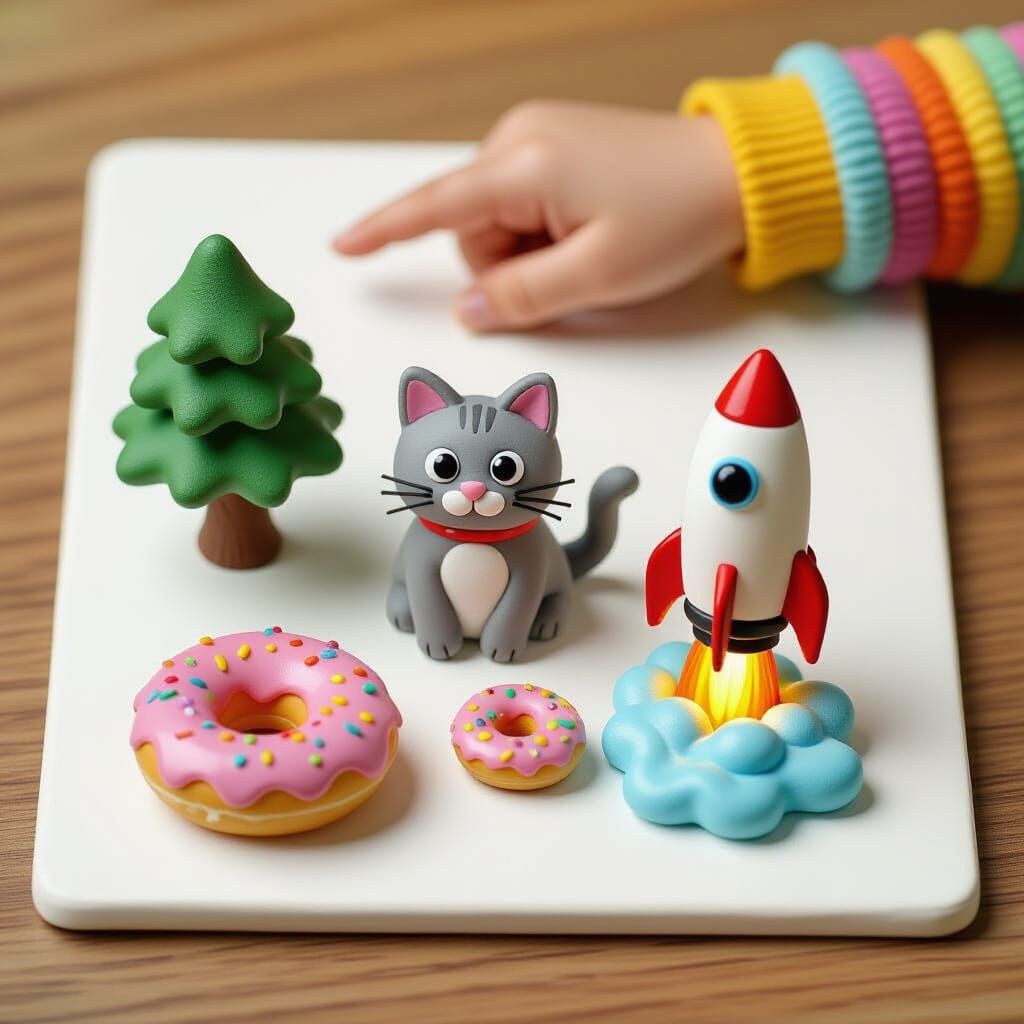 Playful Soft Clay Miniatures on Tile Board