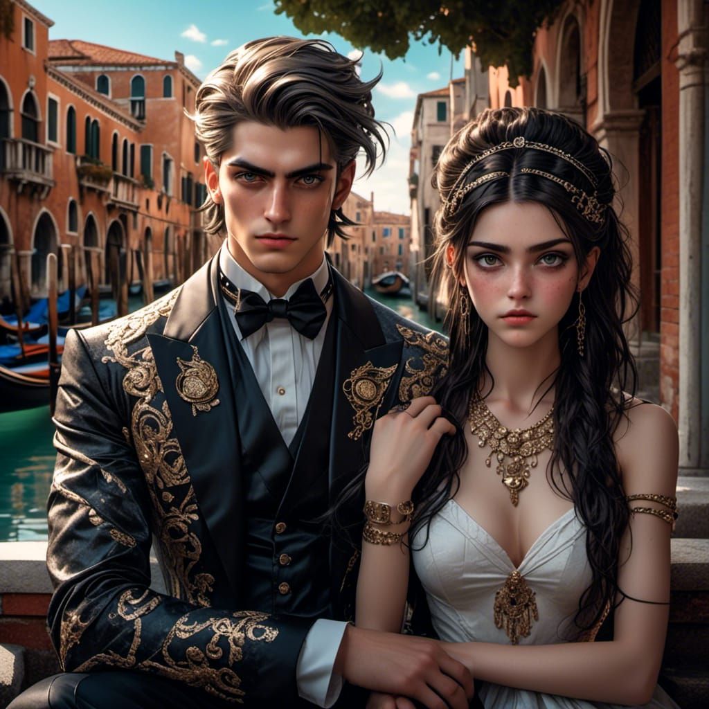 Venetian Couple in Vibrant Photorealistic Style