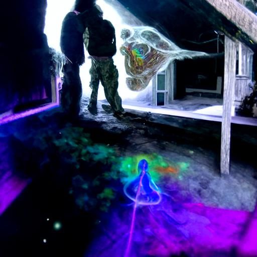 Cosmic Ghost Hunting Illustration in Pablo Amaringo Style