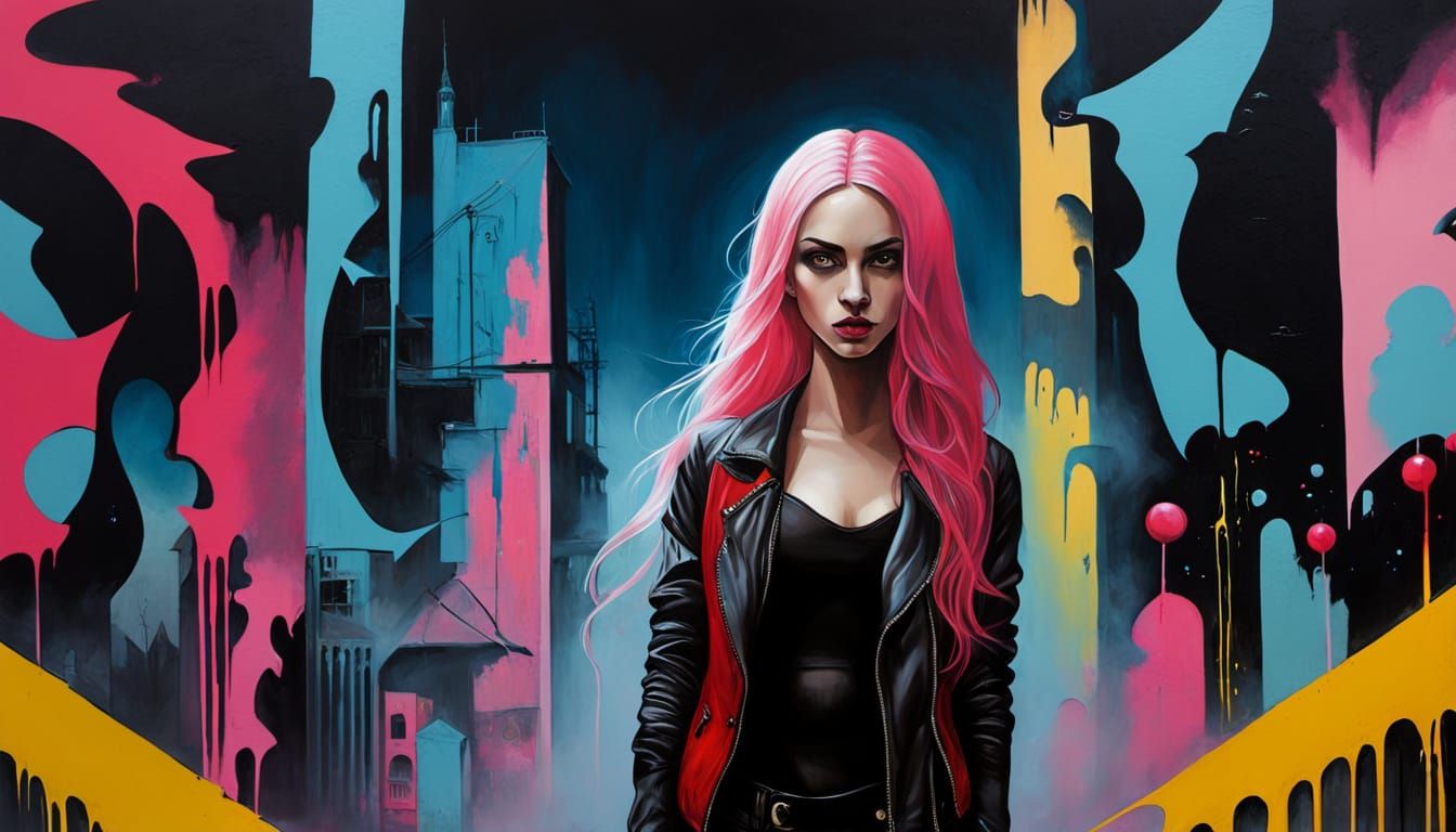 Punk Gothic Arab Goddess in Grunge Graffiti City