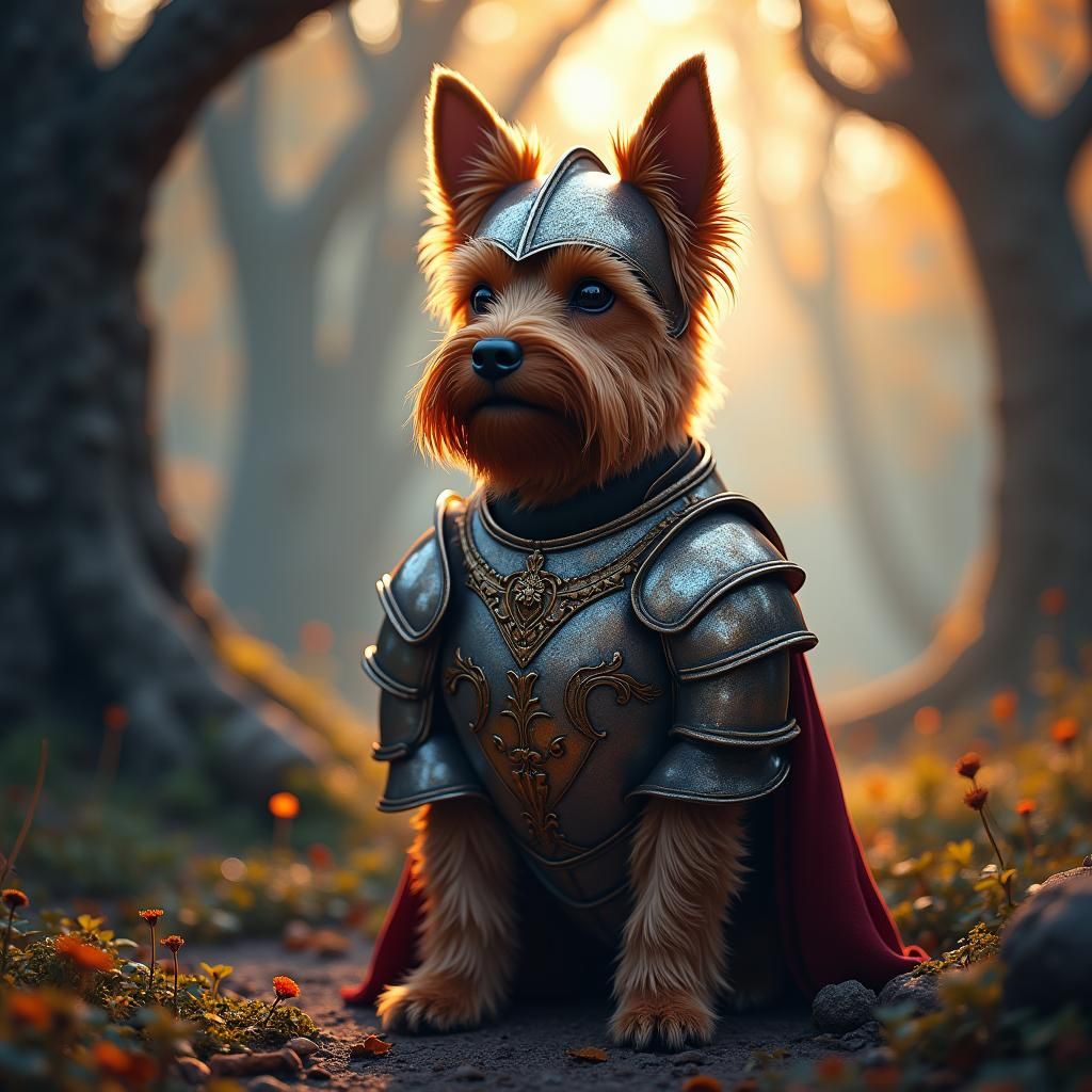 Yorkshire Terrier in Medieval Armor, Digital Matte Painting