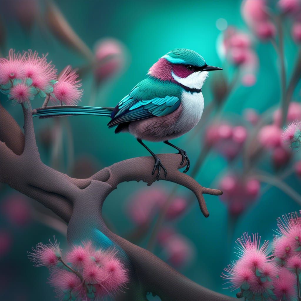 Australian Fairy Wrens in Tree, Digital Painting