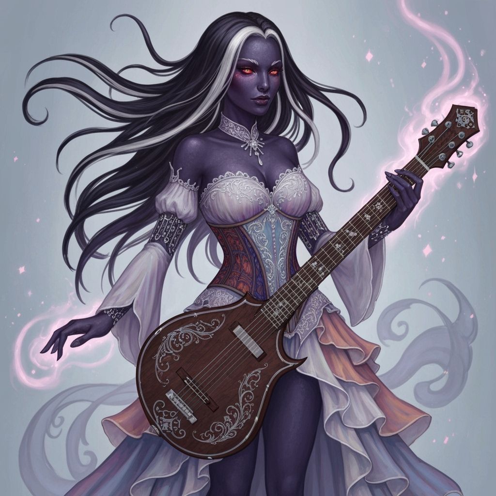 Drow Bard Portrait in Art Nouveau Style