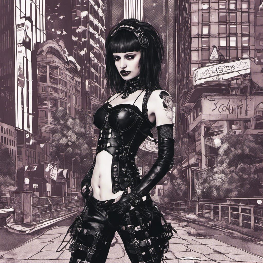 Vampire Goth in Cyberpunk New York, Digital Art