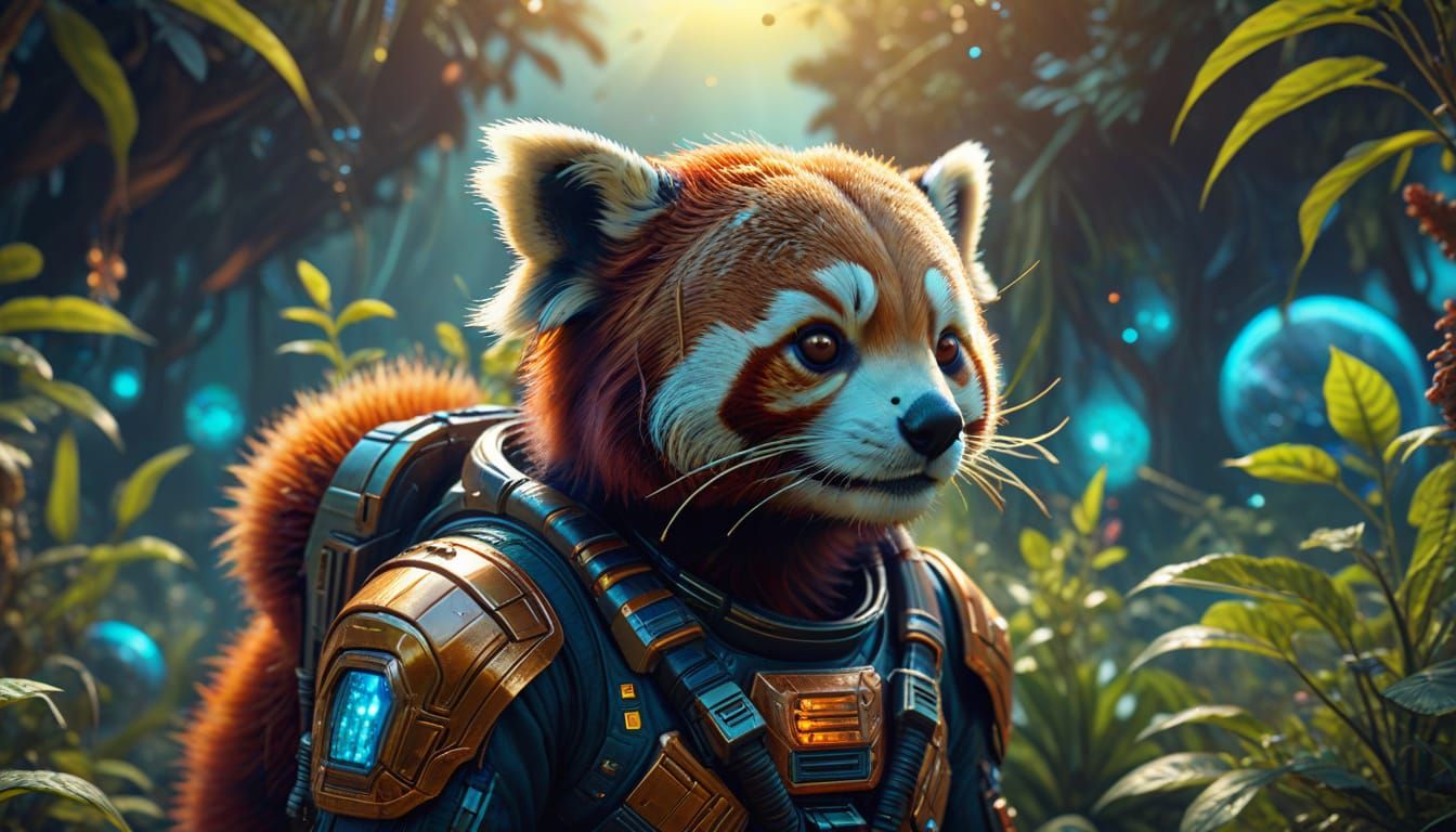 Red Panda Conquers the Alien Jungle in Vibrant Digital Art