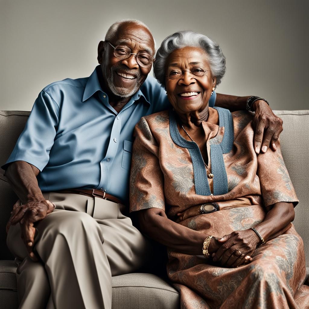 Loving Elderly Couple Portrait in Photorealistic Style