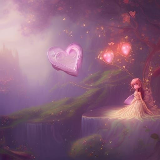 Cute Valentine Fairy with Hearts in Fantasy Art