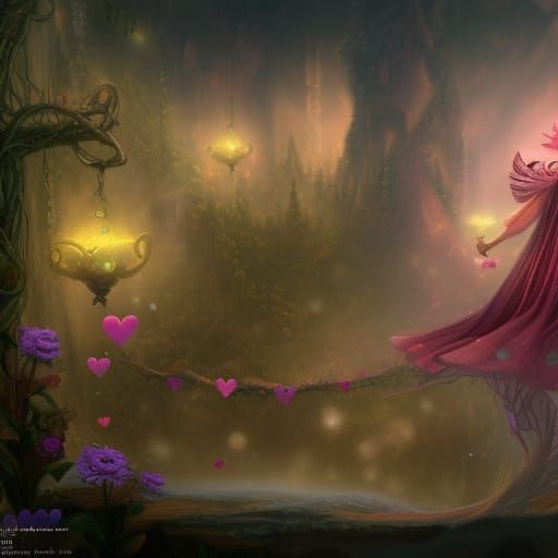 Cute Fairy Surrounded by Hearts: Fantasy Valentine