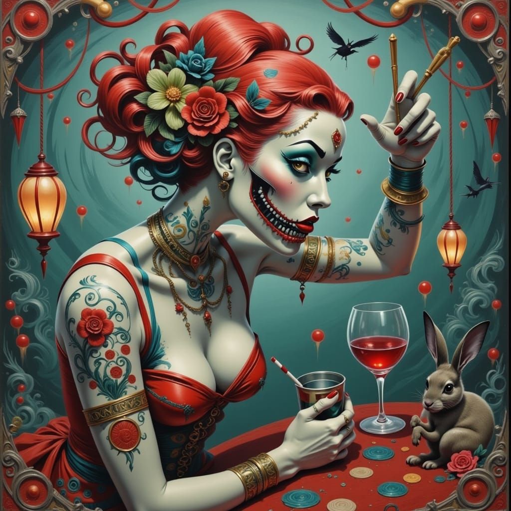 Gypsy Fortune Teller with Lanterns in Graffiti Art Style