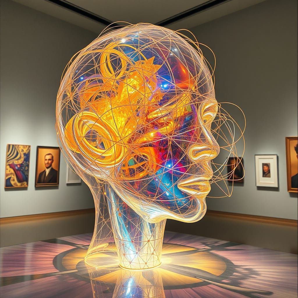 Ethereal Golden Light Installation in a Museum Setting