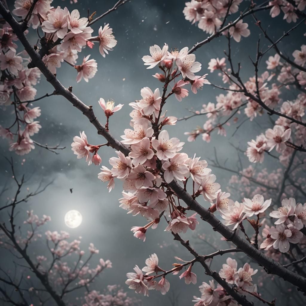 Moonlit Cherry Blossoms in Digital Matte Painting
