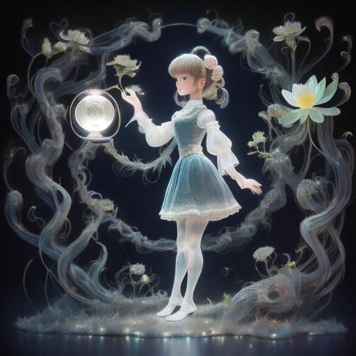 Bioluminescent Girl on Record Player: 3D Hyperrealism