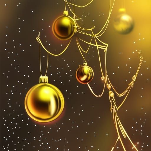 Golden Christmas Ornaments in Disney Fantasy Art Style