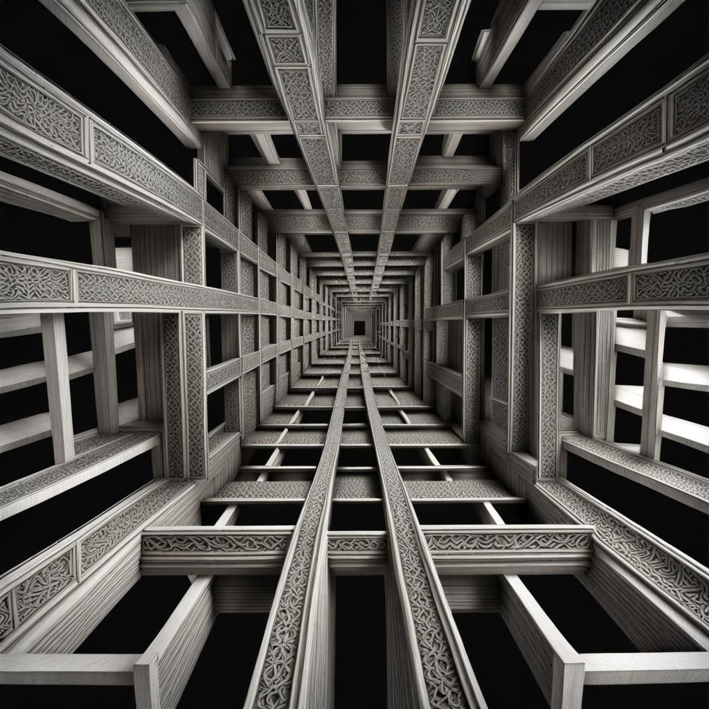 Impossible Staircase Illusion in Trompe-l'oeil Style