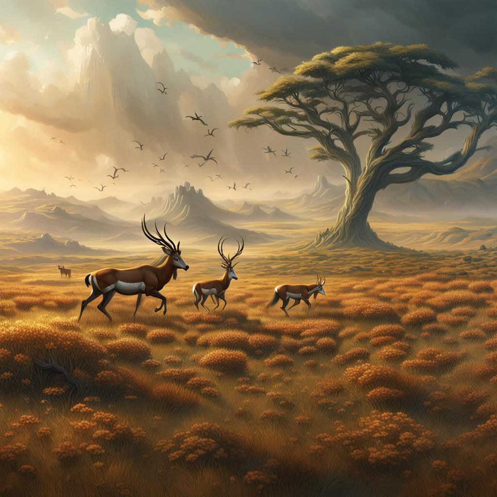 Springboks on the Open Plain: Detailed Matte Painting