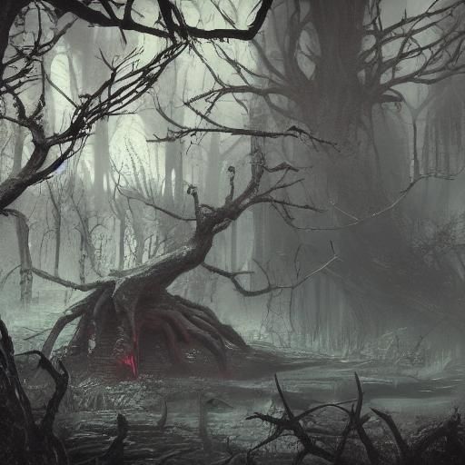 Menacing Dark Fantasy Creature in Ominous Landscape