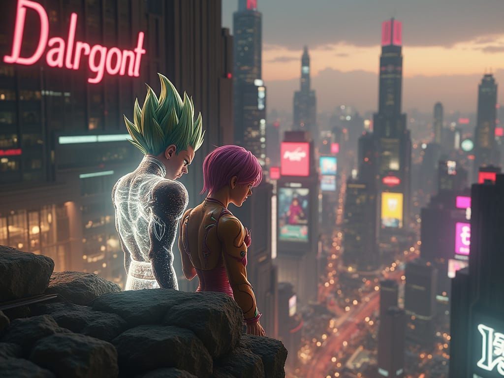 Cyberpunk Anime Goddesses in Neon Metropolis