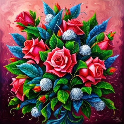 Baroque Ruby Roses with Diamonds and Emeralds