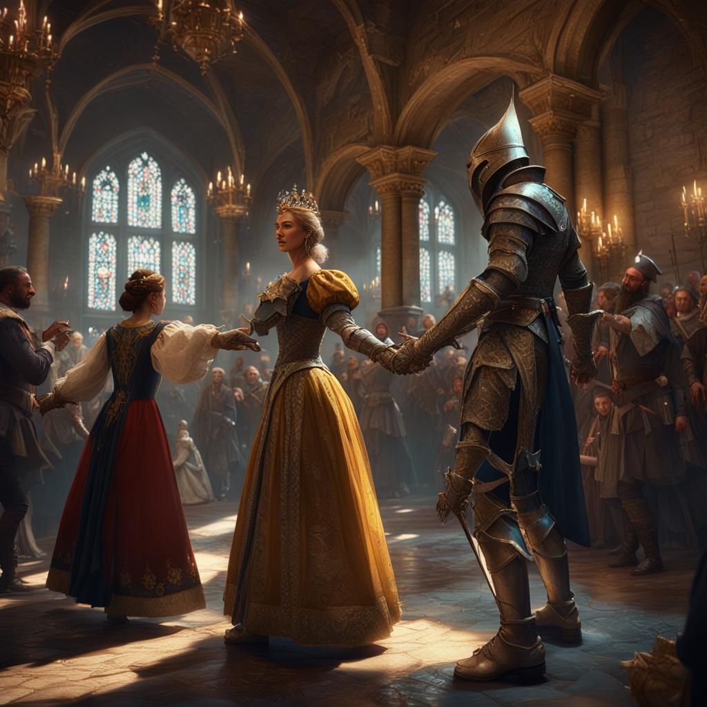 Queen Dancing with Knight: Dark Fantasy Art