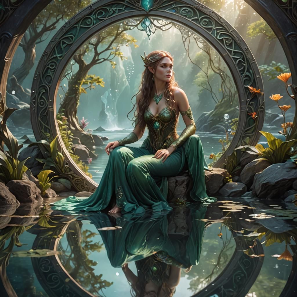 Fae Scholar and Mermaid in Art Nouveau Reflection