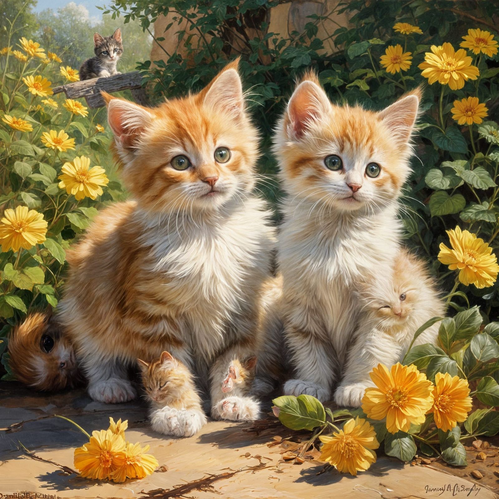 Cute Kittens Oil Painting in Gurney Style
